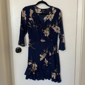 Dark blue floral wrap dress